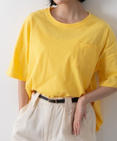 ad thie（アドティエ）の「ポケット付き Tシャツ（Tシャツ/カットソー・レディース・ブルー/モカ/アイボリー/ライトグリーン/レッド/ベージュ/オフホワイト/ブラック/チャコール/イエロー/パープル/ブラウン/オリーブ・FREE）」の12枚目の写真