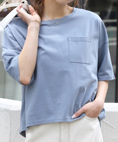 ad thie（アドティエ）の「ポケット付き Tシャツ（Tシャツ/カットソー・レディース・ブルー/モカ/アイボリー/ライトグリーン/レッド/ベージュ/オフホワイト/ブラック/チャコール/イエロー/パープル/ブラウン/オリーブ・FREE）」の10枚目の写真