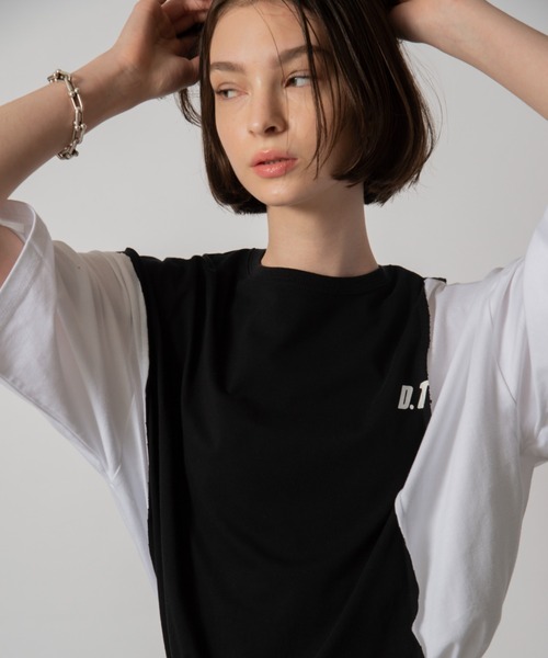 D.TT.K(ディティーティーケー)の「【ユニセックスアイテム】RE-BUILED T-SHIRTS オーバーサイズ ルーズシルエット 再構築 Tシャツ(Tシャツ/カットソー・メンズ・ホワイト/ブラック・FREE)」の11枚目の写真