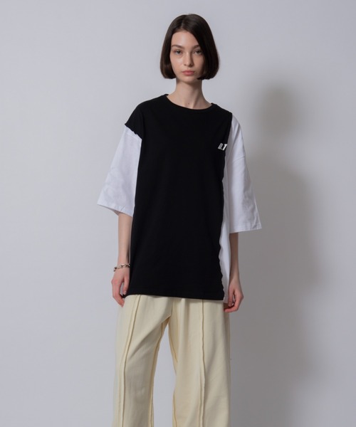 D.TT.K(ディティーティーケー)の「【ユニセックスアイテム】RE-BUILED T-SHIRTS オーバーサイズ ルーズシルエット 再構築 Tシャツ(Tシャツ/カットソー・メンズ・ホワイト/ブラック・FREE)」の3枚目の写真