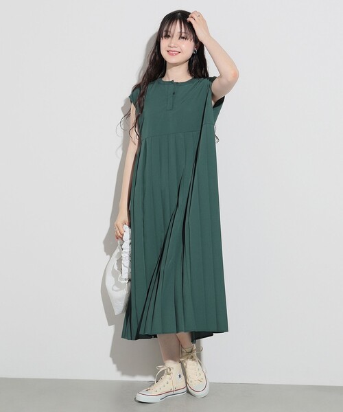 SALE，人気SALE 未使用 BEAMS HEART ビームスハート ノースリーブ アシメコクーン 膝丈ワンピース M グリーン レディース