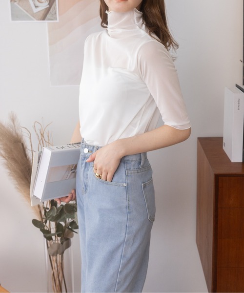 Ada.（エイダ）の「ハイネック半袖シアーインナー（Tシャツ