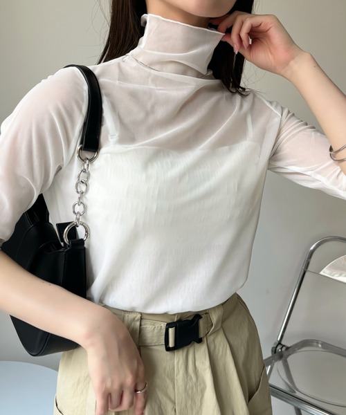 セール】ハイネック半袖シアーインナー（Tシャツ/カットソー