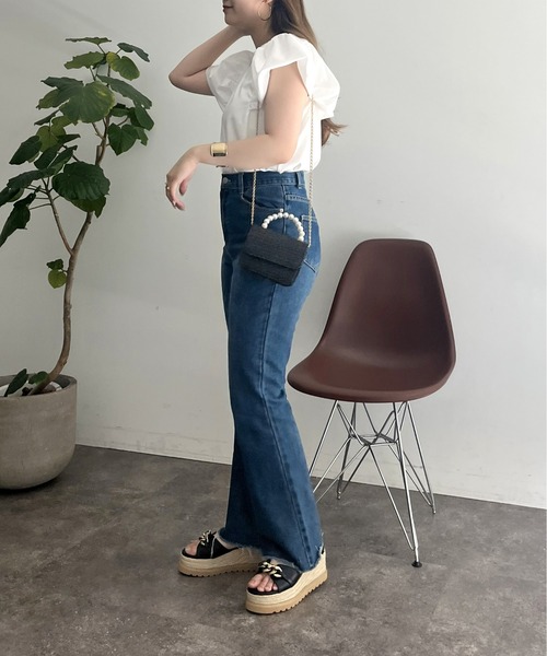 prose verse(プロズヴェール)の「バルーンパフスリーブTシャツ(Tシャツ/カットソー・レディース・ブラック/オフホワイト・MEDIUM/LARGE)」の4枚目の写真