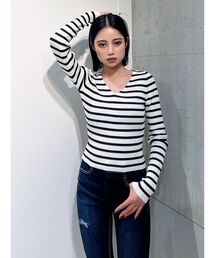 GYDA | Vネックリブニットトップス(ニット/セーター)