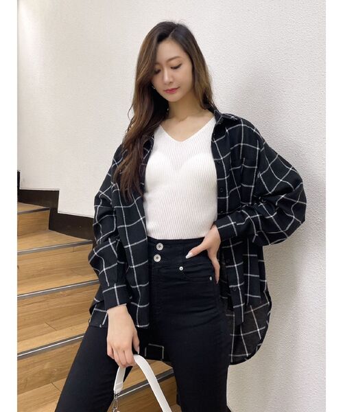 GYDA（ジェイダ）の「Vネックリブニットトップス（ニット/セーター・レディース・ブラック/オフホワイト/その他1・FREE）」の15枚目の写真