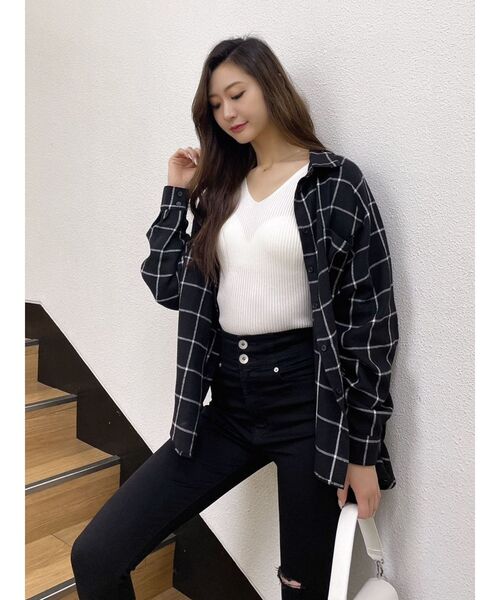 GYDA（ジェイダ）の「Vネックリブニットトップス（ニット/セーター・レディース・ブラック/オフホワイト/その他1・FREE）」の16枚目の写真