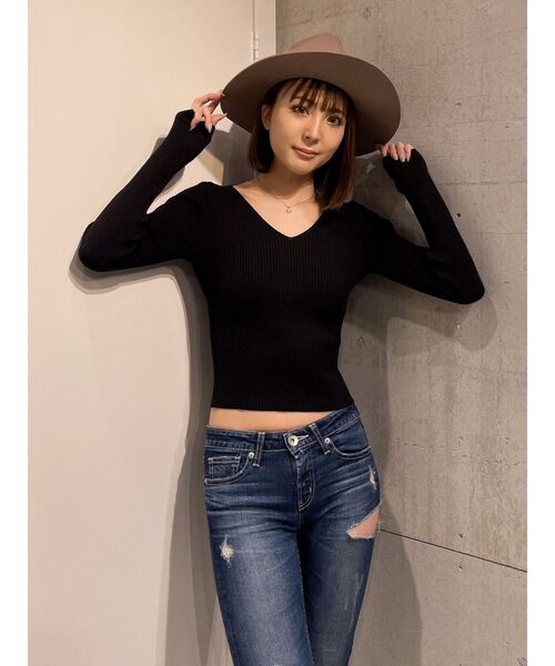 GYDA（ジェイダ）の「Vネックリブニットトップス（ニット/セーター・レディース・ブラック/オフホワイト/その他1・FREE）」の17枚目の写真