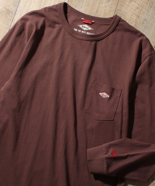 BALL(ボール)の「【BALL/ボール】ヘビーウエイトコットン ワッペンポケ付きロングスリーブTシャツ(Tシャツ/カットソー・メンズ・ブラウン/ネイビー/ブラック/イエロー系その他/ライトグレー/レンガ/モカ/ミント/オフホワイト/グリーン系・M/LL/L)」の4枚目の写真