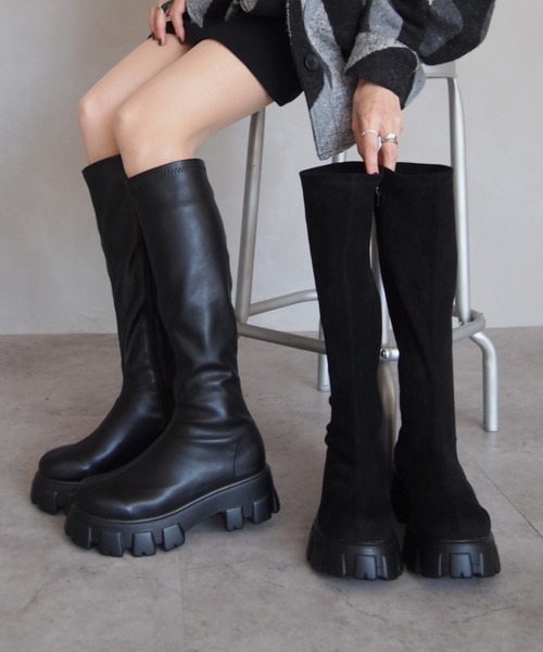 VIVIAN（ヴィヴィアン）の「厚底トラックソールストレッチロングブーツ　ZOZOTOWN+オフィシャルサイト限定商品（ブーツ・レディース・ブラック/ブラック系その他3・M/S/L）」の3枚目の写真