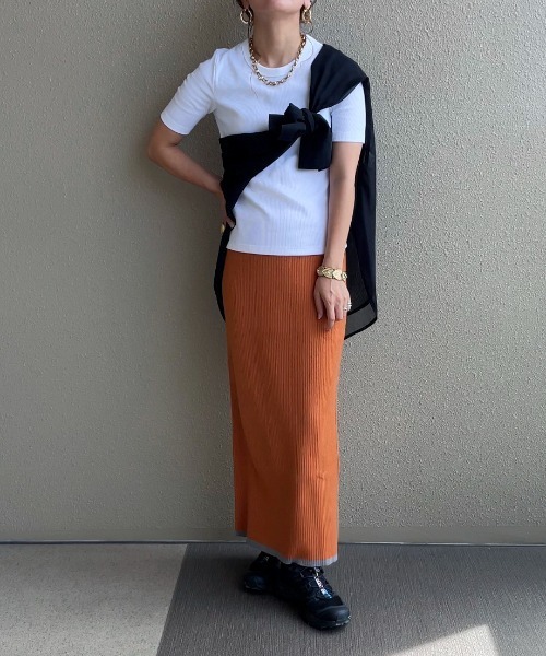 feepur by saya(フェピュールバイサヤ)の「【XSサイズあり】バイカラーリブニットタイトスカート(スカート・レディース・オフホワイト/ブラック/グレー/オレンジ/パープル/ピンク・MEDIUM/X-SMALL)」の14枚目の写真