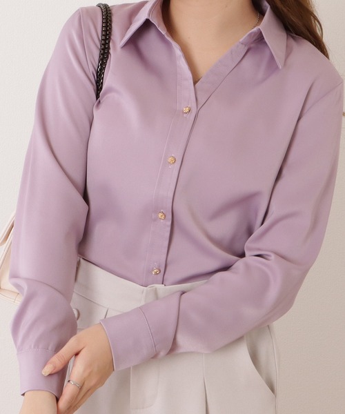 Lace Ladies(レースレディース)の「サテン調ベーシックスキッパーカラーブラウス(シャツ/ブラウス・レディース・ホワイト/パープル/ブラック・S/M/XL)」の12枚目の写真