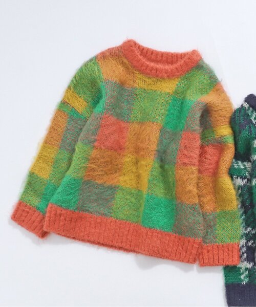 BREEZE（ブリーズ）の「チェック柄セーター（ニット/セーター・キッズ・オレンジ/グリーン・90/120/140/100）」の2枚目の写真