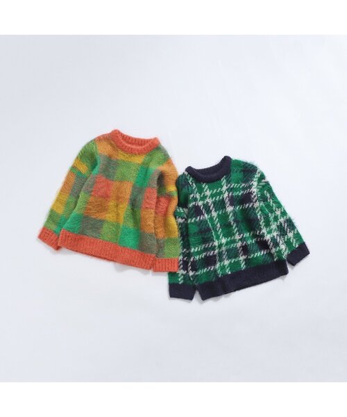 BREEZE（ブリーズ）の「チェック柄セーター（ニット/セーター・キッズ・オレンジ/グリーン・90/120/140/100）」の3枚目の写真