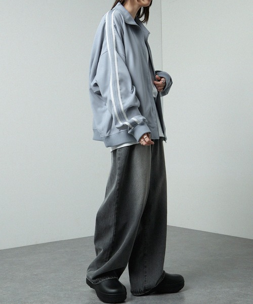 【セール】【セットアップ対応】'huge sizing' ダブルフェイスサイドラインオーバーサイズトラックジャケット（ジャージ）｜Alfred Alex（アルフレッドアレックス）