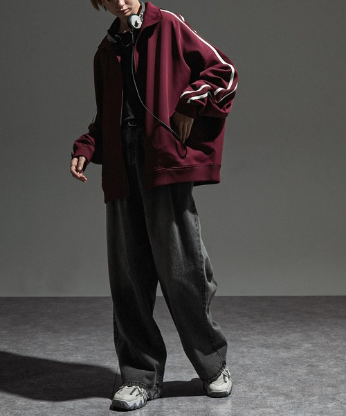 【セール】【セットアップ対応】'huge sizing' ダブルフェイスサイドラインオーバーサイズトラックジャケット（ジャージ）｜Alfred Alex（アルフレッドアレックス）