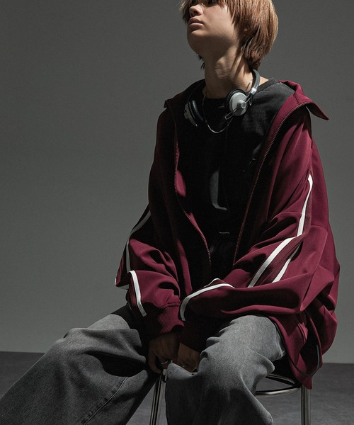 【セール】【セットアップ対応】'huge sizing' ダブルフェイスサイドラインオーバーサイズトラックジャケット（ジャージ）｜Alfred Alex（アルフレッドアレックス）