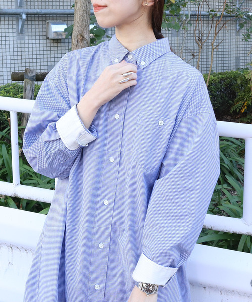 PAR ICI(パーリッシィ)の「【WEB別注】チェック/ストライプ ボタンダウンシャツワンピース(シャツワンピース・レディース・ブルー/レッド/ベージュ・FREE)」の4枚目の写真