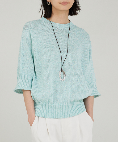 qualite(カリテ)の「ギマコットンクールネックニット(ニット/セーター・レディース・ベージュ/ライトブルー/オフホワイト/グレー/ブルー・フリー)」の4枚目の写真