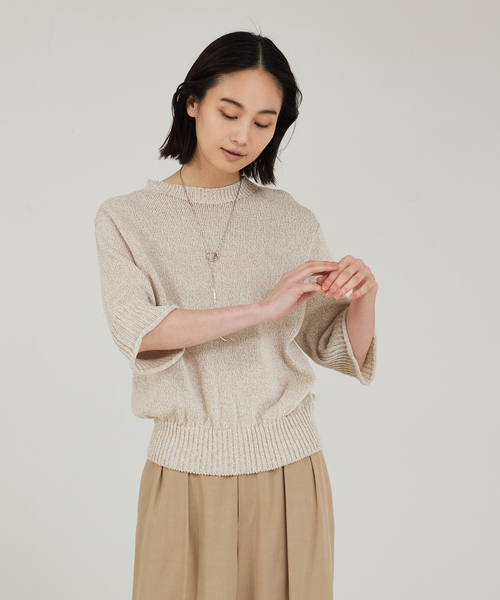 qualite(カリテ)の「ギマコットンクールネックニット(ニット/セーター・レディース・ベージュ/ライトブルー/オフホワイト/グレー/ブルー・フリー)」の18枚目の写真