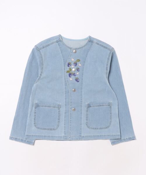 【セール】[ジュニアサイズ]いちご刺繍ストレッチデニムジャケット（デニムジャケット）｜hakka kids（ハッカキッズ）