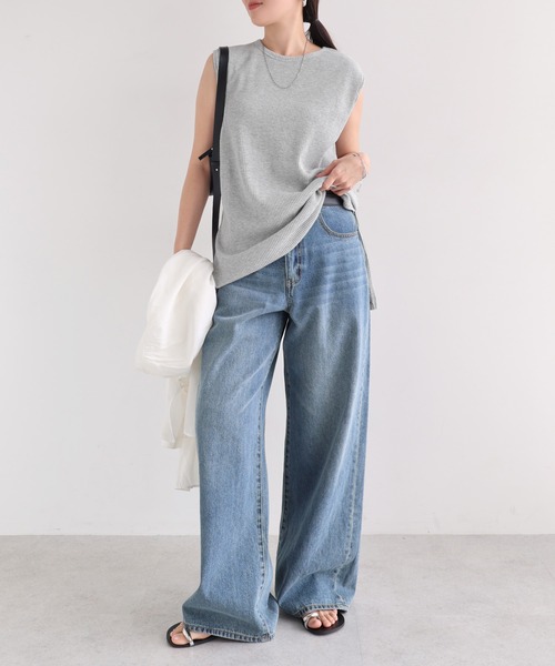 andme(アンドミー)の「【セルフカット】リブノースリーブトップス(Tシャツ/カットソー・レディース・スミクロ/キナリ/ネイビー/杢グレー/ブラック・M)」の10枚目の写真