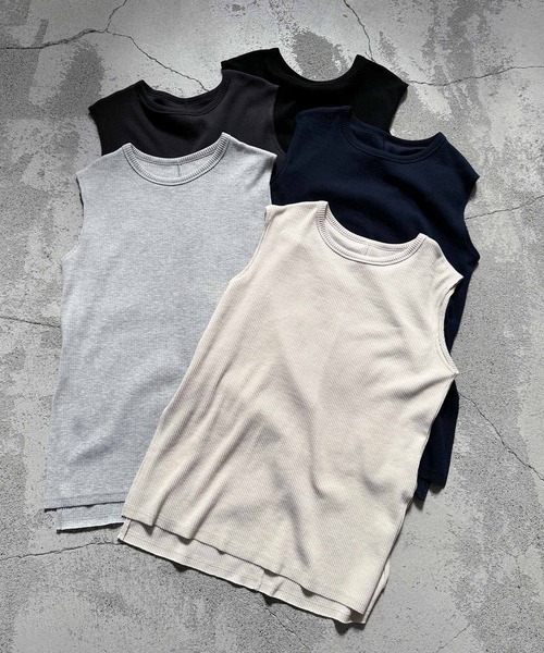 andme(アンドミー)の「【セルフカット】リブノースリーブトップス(Tシャツ/カットソー・レディース・スミクロ/キナリ/ネイビー/杢グレー/ブラック・M)」の16枚目の写真
