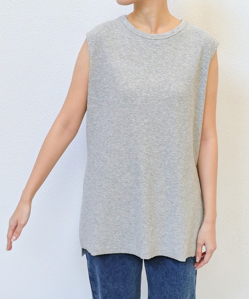 andme(アンドミー)の「【セルフカット】リブノースリーブトップス(Tシャツ/カットソー・レディース・スミクロ/キナリ/ネイビー/杢グレー/ブラック・M)」の19枚目の写真