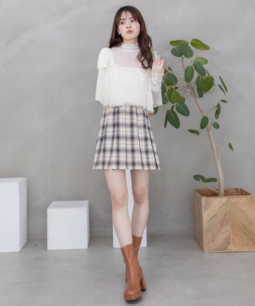 clear(クリア)の「チェック柄ボックスプリーツスカート≪2024SS新作≫(スカート・レディース・グレー/アイボリー・S/M)」の6枚目の写真