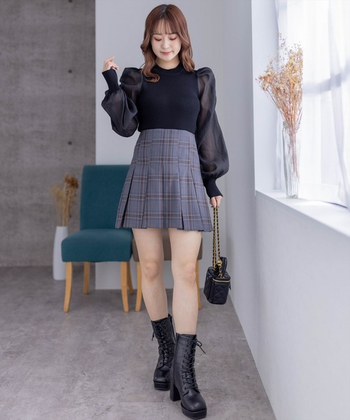 clear(クリア)の「チェック柄ボックスプリーツスカート≪2024SS新作≫(スカート・レディース・グレー/アイボリー・S/M)」の9枚目の写真