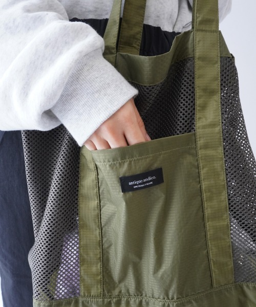 United Athle（ユナイテッドアスレ）の「【 UNITED ATHLE / ユナイテッドアスレ 】 antique andico ライトナイロン リップストップ メッシュ トートバッグ（トートバッグ・レディース・ベージュ/ブラック/カーキ・FREE）」の14枚目の写真