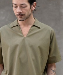 mhs2141- Band Collar Skipper Dolman Sleeve Tencel Pullover スキッパーシャツ