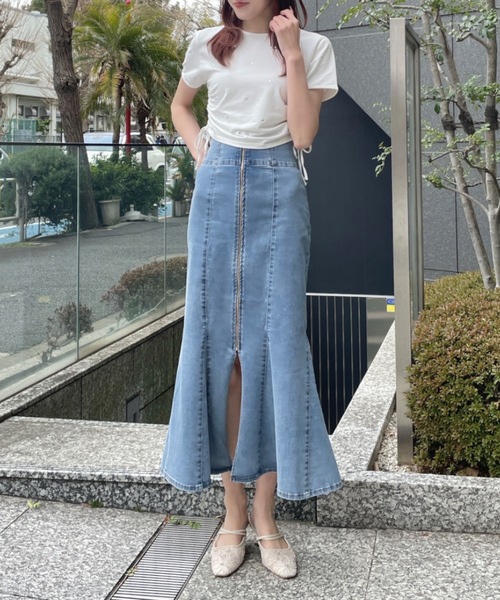 NOMAE(ノーマエ)の「ビジューサイドギャザーTシャツ(Tシャツ/カットソー・レディース・ホワイト/ブラック/ピンク/ライトグリーン/グリーン・FREE)」の9枚目の写真
