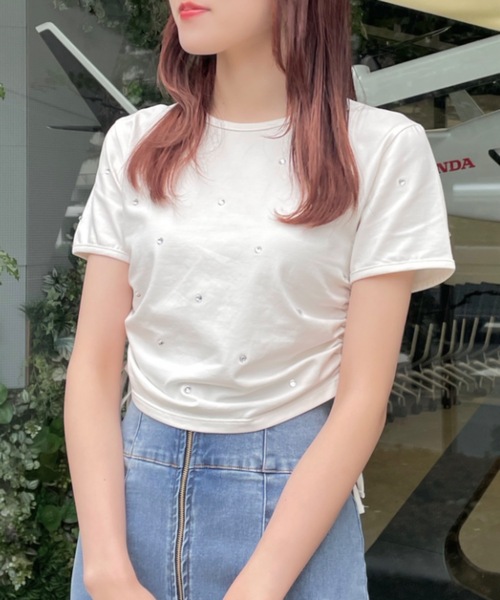 NOMAE（ノーマエ）の「ビジューサイドギャザーTシャツ（Tシャツ