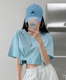 ロゴネーム付き ギャザー クロップドTシャツ