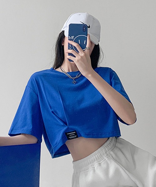 SHEPP(シープ)の「ロゴネーム付き ギャザー クロップドTシャツ(Tシャツ/カットソー・レディース・ホワイト/ブラック/サックスブルー/ブルー/グレー・F)」の5枚目の写真