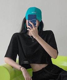 ロゴネーム付き ギャザー クロップドTシャツ