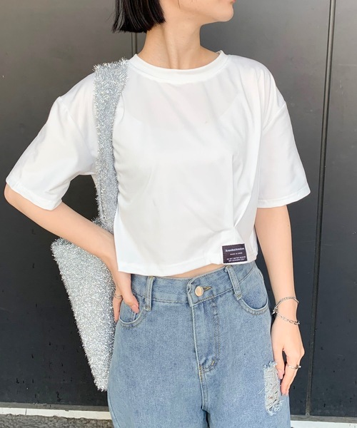 SHEPP(シープ)の「ロゴネーム付き ギャザー クロップドTシャツ(Tシャツ/カットソー・レディース・ホワイト/ブラック/サックスブルー/ブルー/グレー・F)」の14枚目の写真