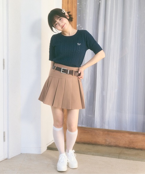 Ada.(エイダ)の「<Peachyyouth × Ada.>半袖 ケーブル サマーニット(ニット/セーター・レディース・ライトブルー/ホワイト/ネイビー・FREE)」の6枚目の写真