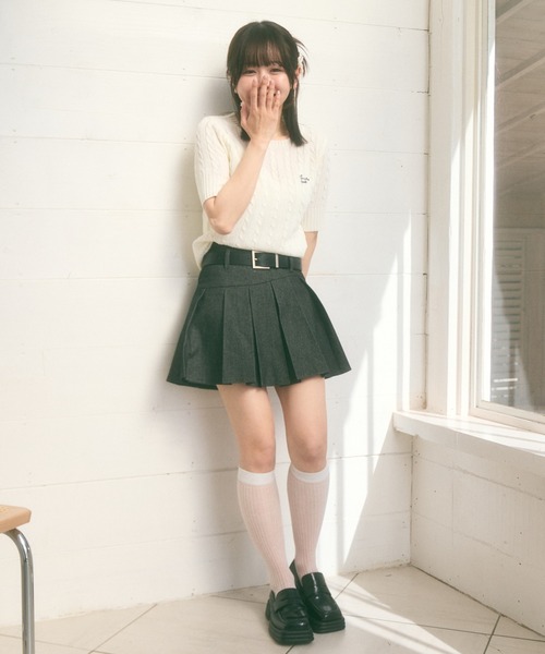 Ada.(エイダ)の「<Peachyyouth × Ada.>半袖 ケーブル サマーニット(ニット/セーター・レディース・ライトブルー/ホワイト/ネイビー・FREE)」の4枚目の写真