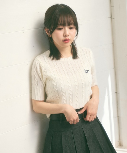 Ada.(エイダ)の「<Peachyyouth × Ada.>半袖 ケーブル サマーニット(ニット/セーター・レディース・ライトブルー/ホワイト/ネイビー・FREE)」の8枚目の写真