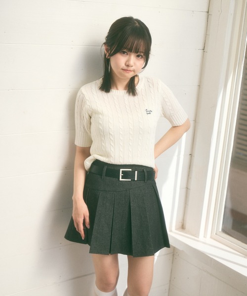 Ada.(エイダ)の「<Peachyyouth × Ada.>半袖 ケーブル サマーニット(ニット/セーター・レディース・ライトブルー/ホワイト/ネイビー・FREE)」の9枚目の写真