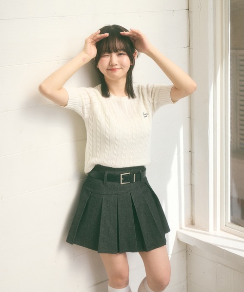 Ada.(エイダ)の「<Peachyyouth × Ada.>半袖 ケーブル サマーニット(ニット/セーター・レディース・ライトブルー/ホワイト/ネイビー・FREE)」の11枚目の写真
