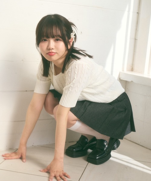 Ada.(エイダ)の「<Peachyyouth × Ada.>半袖 ケーブル サマーニット(ニット/セーター・レディース・ライトブルー/ホワイト/ネイビー・FREE)」の12枚目の写真