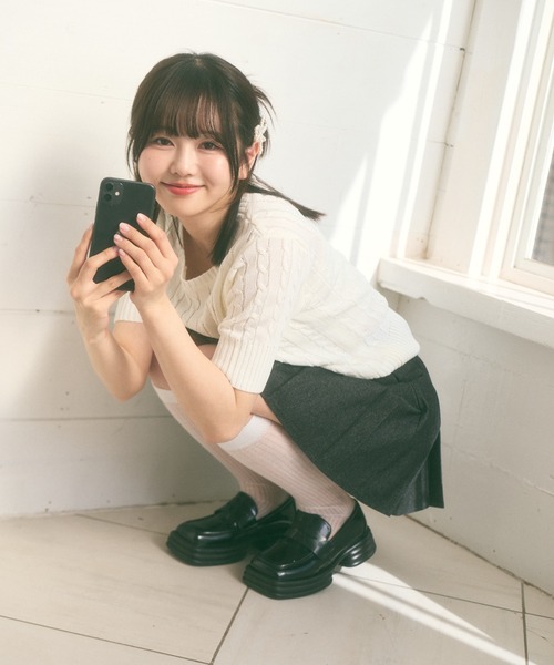 Ada.(エイダ)の「<Peachyyouth × Ada.>半袖 ケーブル サマーニット(ニット/セーター・レディース・ライトブルー/ホワイト/ネイビー・FREE)」の14枚目の写真