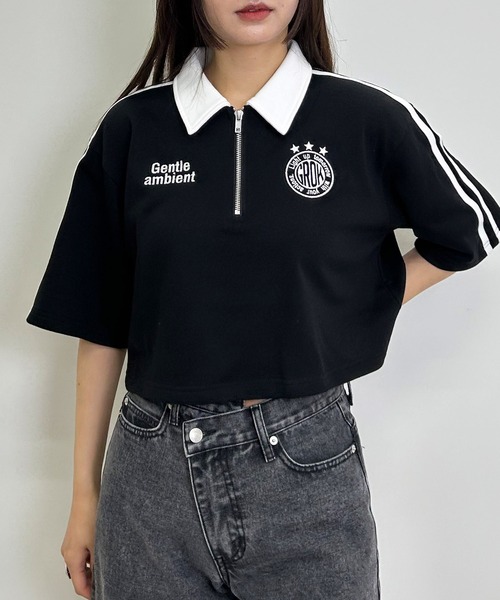 INGNI（イング）の「ハーフZIP袖ラインダブルロゴトップス（スウェット・レディース・ブラック/オフホワイト/オートミール・M）」の2枚目の写真