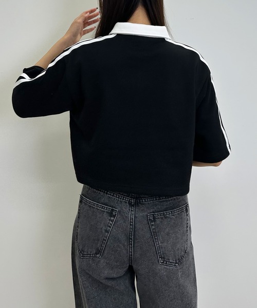 INGNI（イング）の「ハーフZIP袖ラインダブルロゴトップス（スウェット・レディース・ブラック/オフホワイト/オートミール・M）」の18枚目の写真