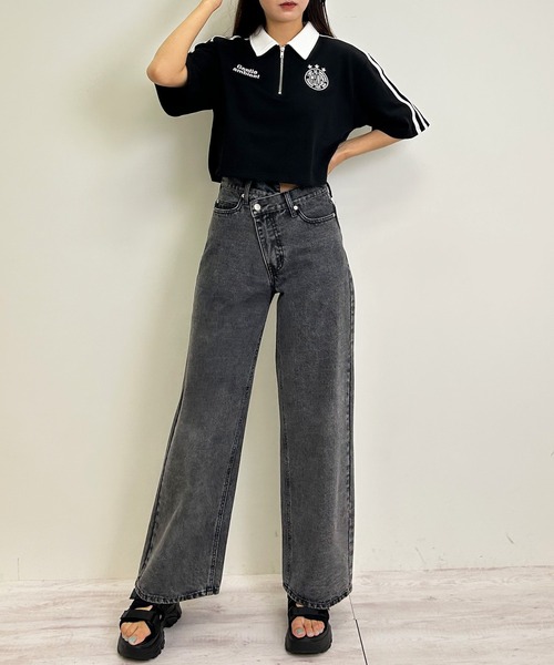 INGNI（イング）の「ハーフZIP袖ラインダブルロゴトップス（スウェット・レディース・ブラック/オフホワイト/オートミール・M）」の17枚目の写真