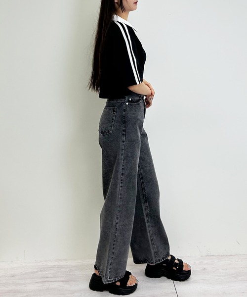 INGNI（イング）の「ハーフZIP袖ラインダブルロゴトップス（スウェット・レディース・ブラック/オフホワイト/オートミール・M）」の16枚目の写真