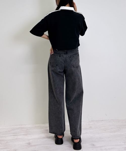 INGNI（イング）の「ハーフZIP袖ラインダブルロゴトップス（スウェット・レディース・ブラック/オフホワイト/オートミール・M）」の15枚目の写真